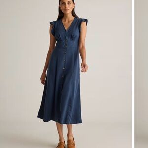 Quince Vintage Wash Tencel button front midi dress